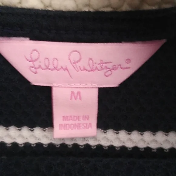 Lilly Pulitzer Dress Navy White Striped Marlow 3/4 sleeve Like new size Medium - Picture 9 of 15